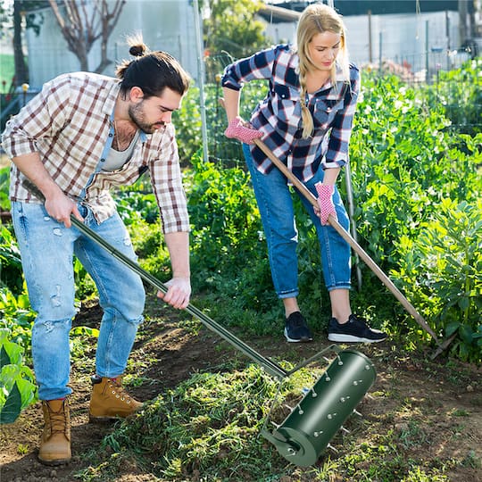 Costway 18" Heavy Duty Manual Rolling Lawn Aerator Tool with Handle